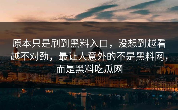 原本只是刷到黑料入口，没想到越看越不对劲，最让人意外的不是黑料网，而是黑料吃瓜网