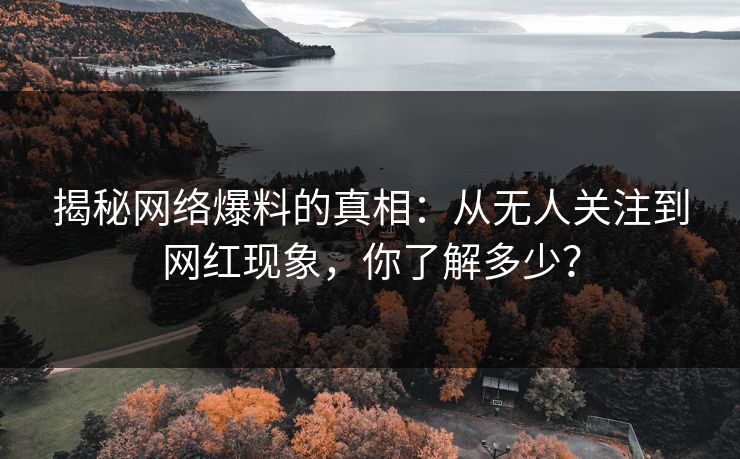 揭秘网络爆料的真相:从无人关注到网红现象,你了解多少? 揭秘网络爆料的真相:从无人关注到网红现象,你了解多少?