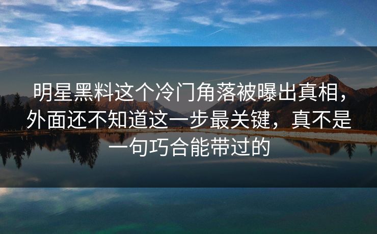 明星黑料这个冷门角落被曝出真相,外面还不知道这一步最关键,真不是一句巧合能带过的 明星黑料这个冷门角落被曝出真相,外面还不知道这一步最关键,真不是一句巧合能带过的