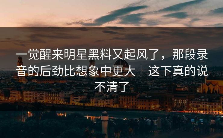 一觉醒来明星黑料又起风了，那段录音的后劲比想象中更大｜这下真的说不清了
